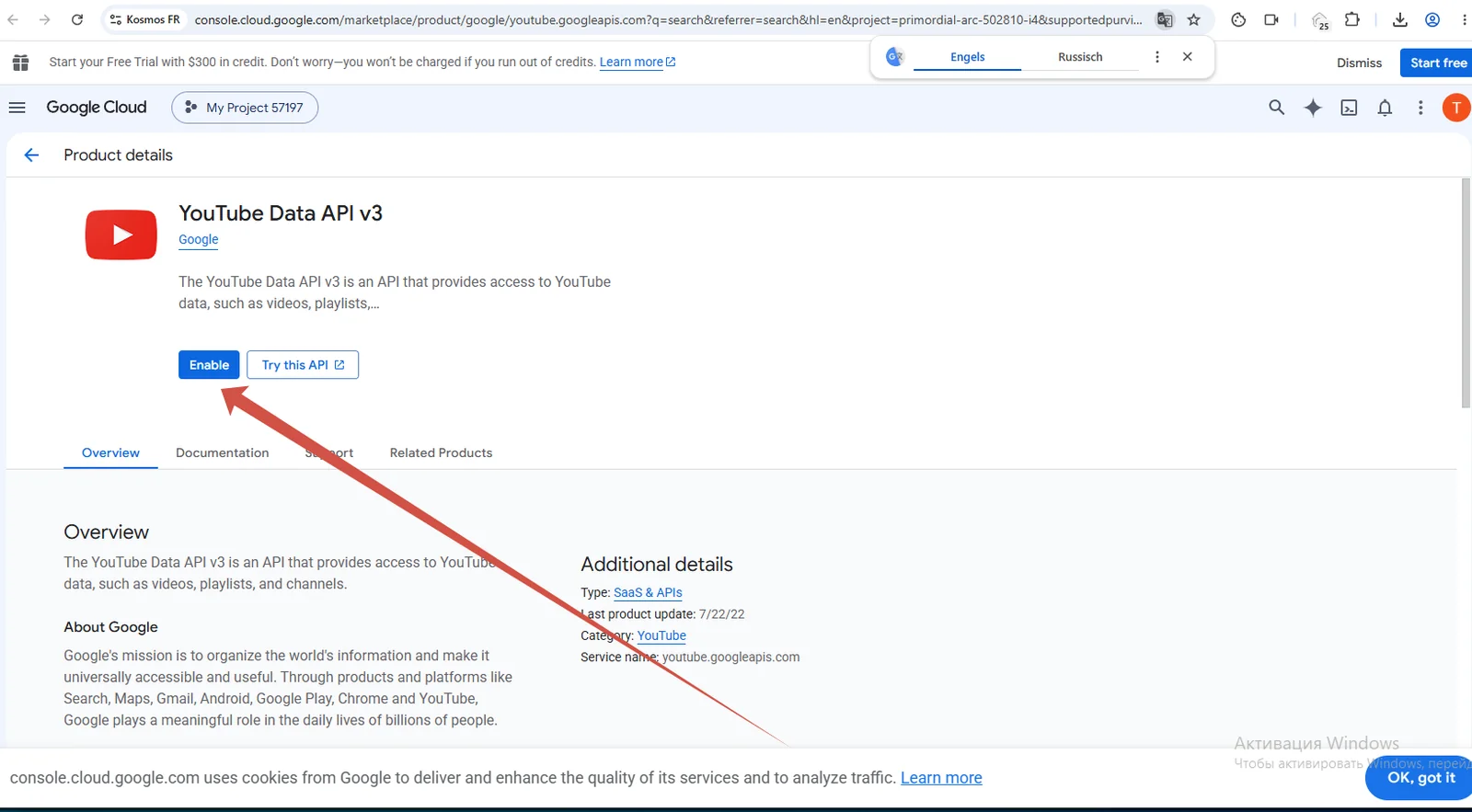 Click Enable for each API